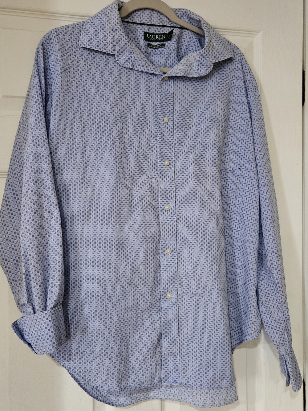 Lauren Ralph Lauren Mens Classic Fit Stretch Non-Iron Shirt 17.5 36/37 Blue